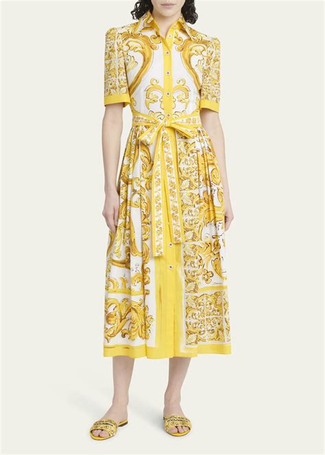 dolce gabbana brocade|Dolce&Gabbana Brocade Print Poplin Midi Shirtdress with Tie Belt.